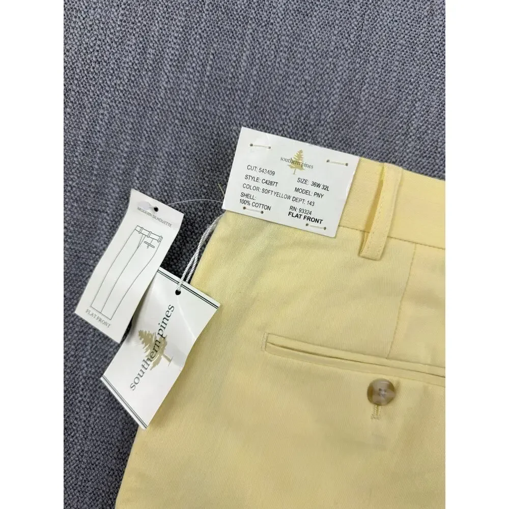Southern Pines Golf Pants Men’s 36x32 Yellow Flat Front Cotton NWT Modern Fit